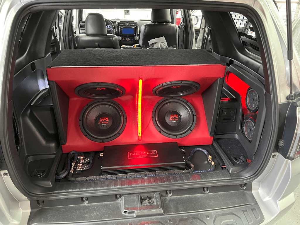 Speakers and subwoofers in car trunk