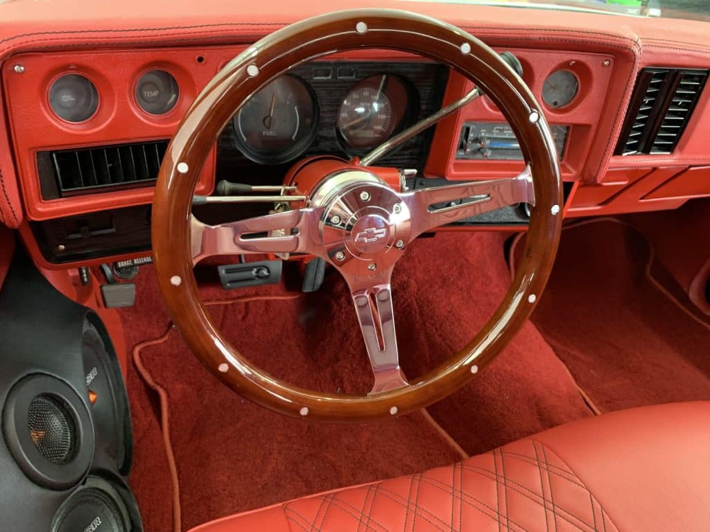 Close up of classic car driving wheel